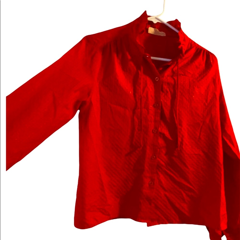 Vintage Ruffle Blouse by Miss Tee – Made in Canada 🇨🇦 (Size M/L, Red)